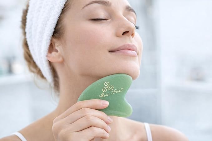 Jade Gua Sha Facial Tool – Guasha Face Massage Tool Lymphatic Drainage Massager, Face Sculpting Tool for Facial Lifting & Tightening, Anti-Wrinkles, Anti-Aging & Skin Rejuvenation (Heart Shape)