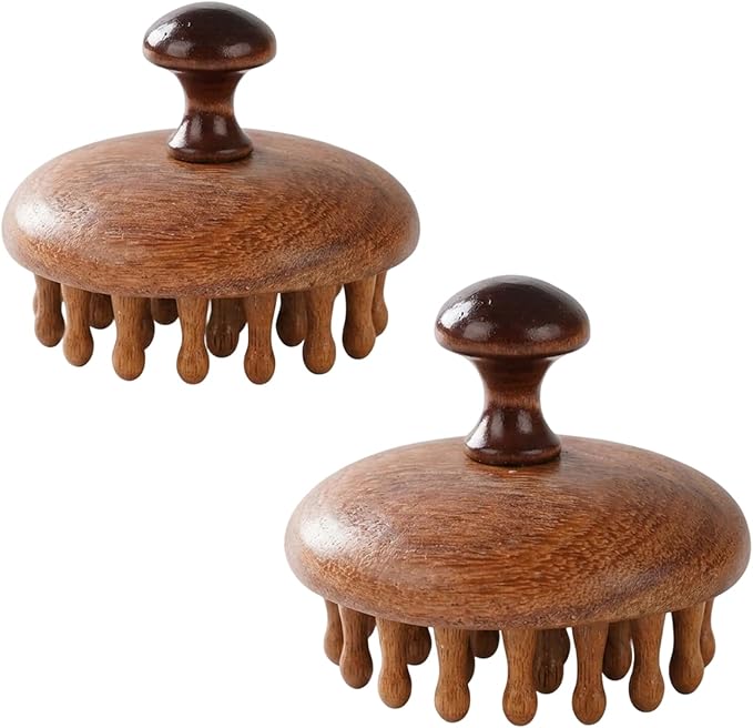 2 Pack Bamboo Brush for Hair Growth, Wooden Scalp Massager for Daily Stress Relief, Natural Wood Scalp Massager for Office and Travel