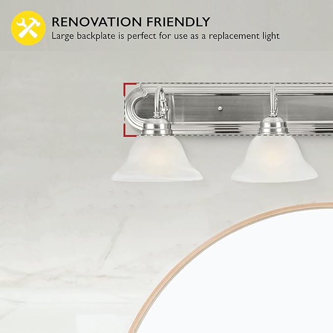 Design House 519215 Millbridge Vanity Light Dimmable with Frosted Glass for Above Bathroom Mirror, Satin Nickel, 4-Light
