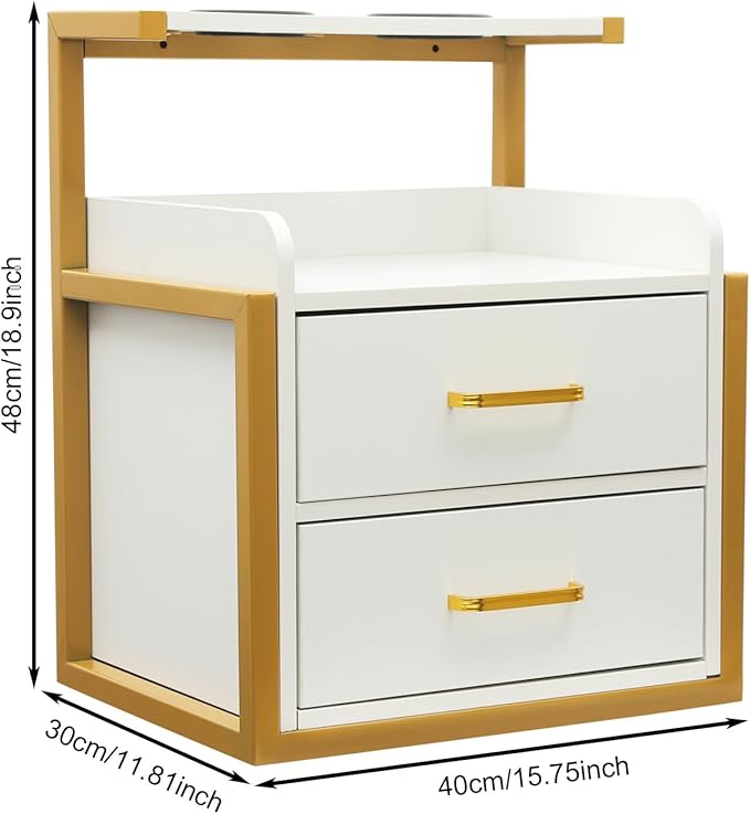 Suspended Salon Wall Cabinet with 2 Drawers & Hair Dryer Holder, Storage Cabinet for Hair Salon, Wall Mounted Styling Station, 15.75'' Wide Storage for Hair Salons, Spas, Home Use (Gold)