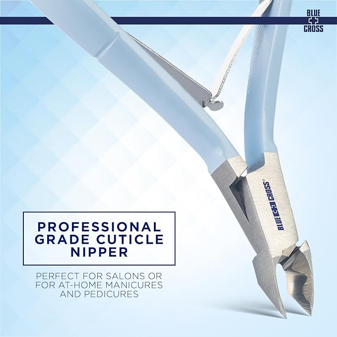 Blue Cross Cuticle Remover Nippers, Professional Nail Care Cutter & Trimmer, Fingernail + Toenail Clippers Tool for at Home DIY Manicures with Stainless Steel Sharp Durable Blades, 6mm Jaw Size, Blue