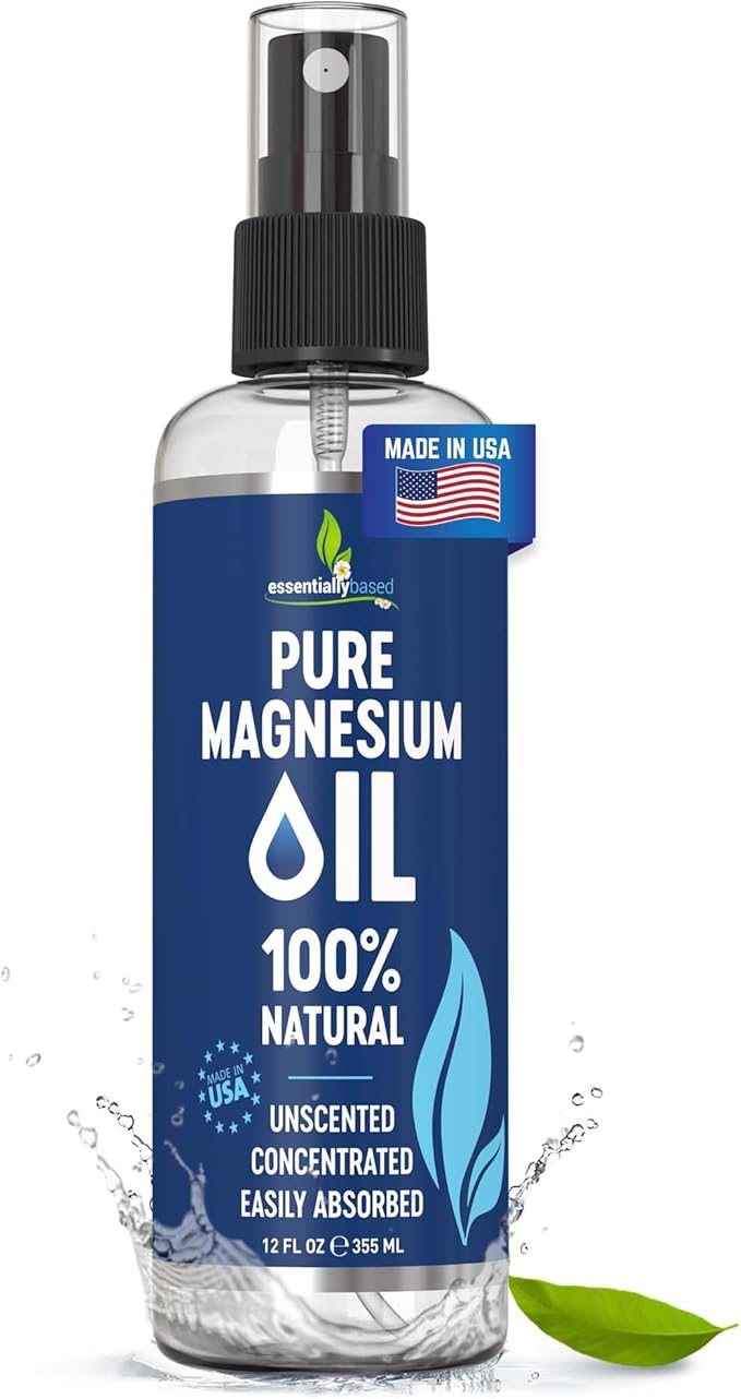 Pure Magnesium Oil Spray 12oz - Topical Magnesium Spray for Sleep & Feet - Extra Strength - USP Grade - 100% Natural and Organic Oil for Muscle Pain & Cramps - Less Sting - Less Itch - Made in USA