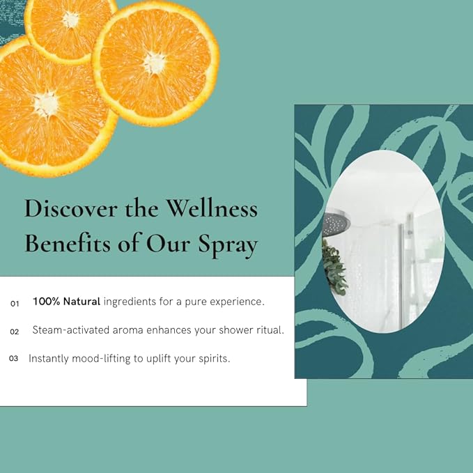 100% Pure Eucalyptus and Orange Oil Shower Spray- 2oz Natural Mist for Refreshing Scent. Citrusy & Energizing- Perfect for Shower, Steam Room, Linen & Room Freshener