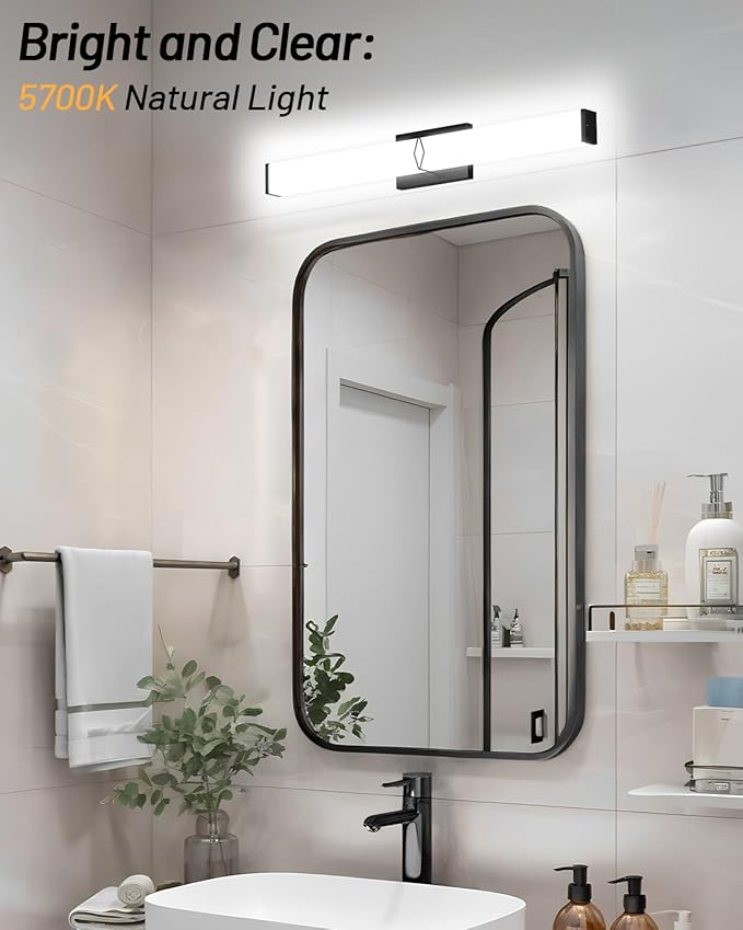 Modern Bathroom Light Fixtures,32inch Dimmable Bathroom Vanity Lights Over Mirror, 32W 3600LM LED Vanity Lights,5700K Matte Black Vanity Lighting Fixtures,ETL Certified Cool White