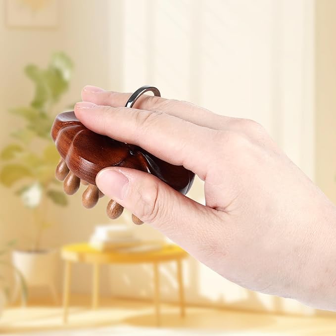 Wooden Massage Massager for Hair Growth,Head Scalp Comb,Manual Body Relax Massage Tool,Hair Brush Massager,Flower Design with Ring (20PCS Big Tooth)