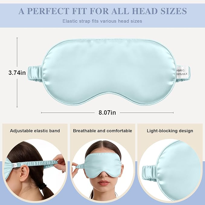 Silk Sleep Mask,Eye Mask for Sleep Women Men,Mulberry Sleeping Mask with Adjustable Strap,Blindfold Blackout Eye Mask for Travel and Full Night's Sleep,Nap