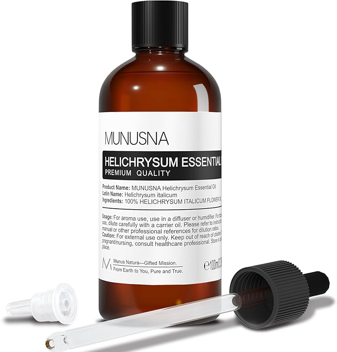 Helichrysum Essential Oil 100ML, 100% Pure Natural Helichrysum Oil Premium Grade Aromatherapy Oil for Hair Face Skin Body Care, Diffuser, Massage, Home, Soap and Candle Making