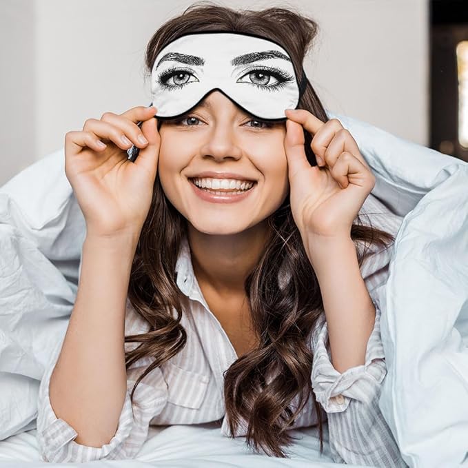 Sexy Eyes Sleep Eye Mask Woman Eyelashes Eyebrows Beautiful Silk Eye Mask Sleeping Soft Eye Shade Cover for Men Women Boy Girl Airplane Travel with Elastic Strap