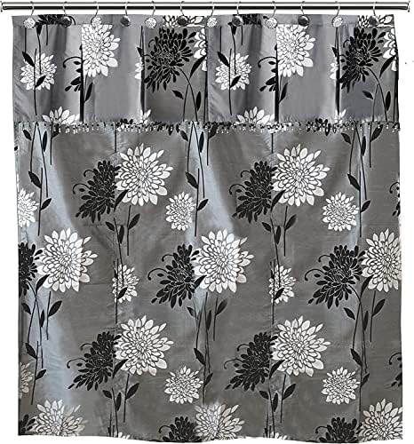 Zahari Home 13pc Erica Bathroom Fabric Shower Curtain Sets Bathroom Shower Curtain & 12 Shower Bathroom Hooks Modern Classic Luxury Contemporary Decor Grey Shower Curtain Stylish Bath Sets - Image 6