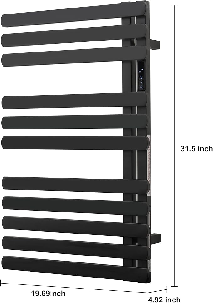 Electric Towel Warmer Rack,Heating Towel Warmer, Timer & Temperature Control, 11 Bar Stainless Steel Towel Heater for Bathroom, Black, Plug-in(31.5x19.69x4.92in) Nordic Style