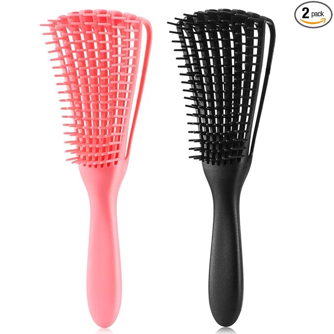 Hair Brush for Afro America/African Hair Textured 3a to 4c Kinky Wavy/Curly/Coily/Wet/Dry/Oil/Thick/Long Hair, Detangling Brush for Women (2 pcs, Pink-Black)