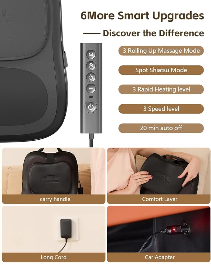 Back Massager with Heat, 3D Massage Pillow for Back, Neck, Shoulder,Leg, Shiatsu Back Massager for Pain Relief, Up&Down Lower Back Massage, Gifts for Women Men Dad Mom At Home Office Car (Black)