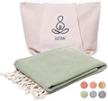 ATANI 69x35 in Oversized Turkish Beach Towel Set with Tote Bag – Quick-Dry 100% Turkish Cotton Peshtemal, Sand-Resistant, Lightweight for Shower, Travel, Pool, Yoga (Green)