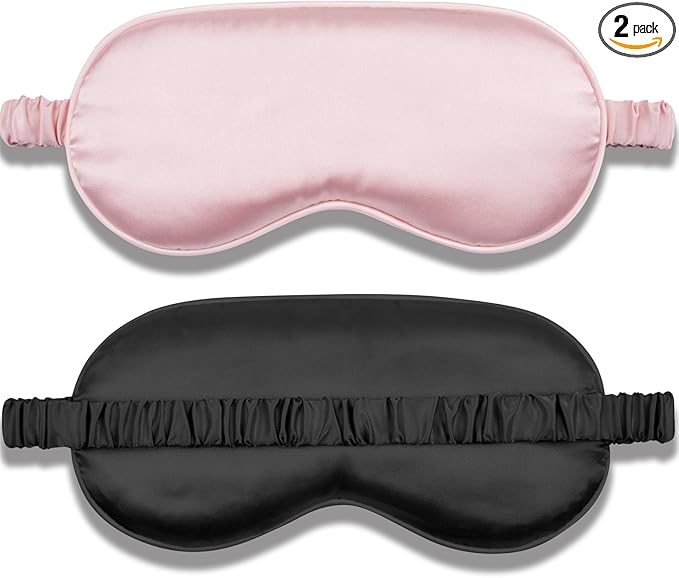 Amrules Sleep Mask Set of 2, Adjustable Silk Eye Mask for Sleeping, Soft Sleeping Eye Shade Cover for Women, Good for Blocking Light, Reducing Puffiness, Enhancing Sleep Quality (Blush Pink & Black)