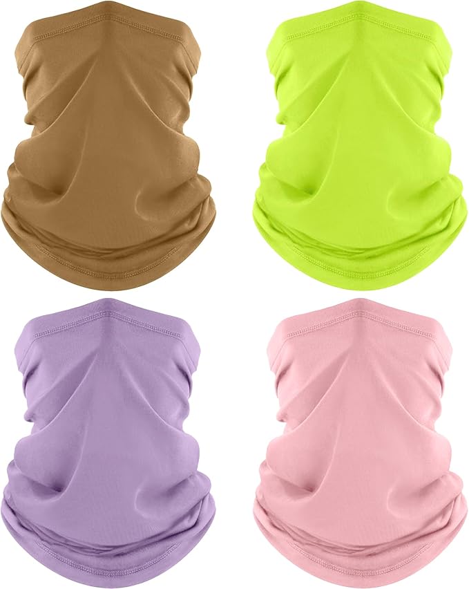 ROXUN 4 Pack Neck Gaiter, Cooling Breathable Face Mask UV Protection Scarf Hiking Bandana for Men/Women