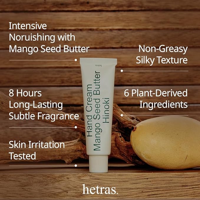 hetras. Perfume Hand Cream 1.69 oz., Hinoki - Cypress Forest Scent, Moisturizer for Dry Skin, Fast-Absorbing Hand Cream, Non-Greasy, Travel Size, Aesthetic Design, Long-Lasting Fragrance, Gift-Worthy