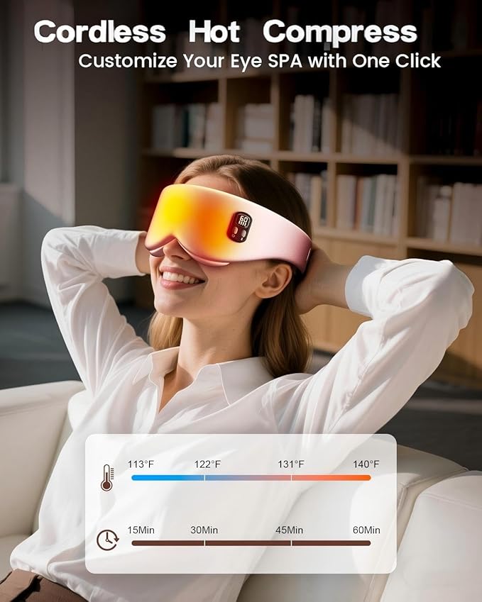 Anydance Heated Eye Mask - Cordless Eye Mask for Dry Eyes, FSA - HSA Eligible, Eye Relief, Improved Sleep, 4 Temperature, Washable Eye Heating Pad for Travel, Birthday Gifts for Mom - Rose Pink