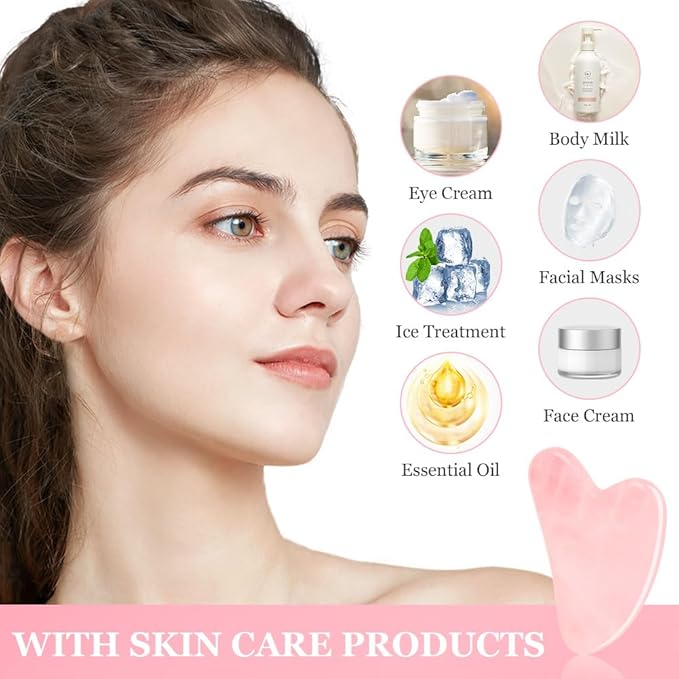 URAQT Gua Sha Facial Tools Rose Quartz Guasha Tools for Face & Eye Gua Sha Stone Skin Care Body Tighten Skin Massage Tools for Puffiness Reducing & Jawline Sculpting Face Stone Gua Sha Tools (Pink)