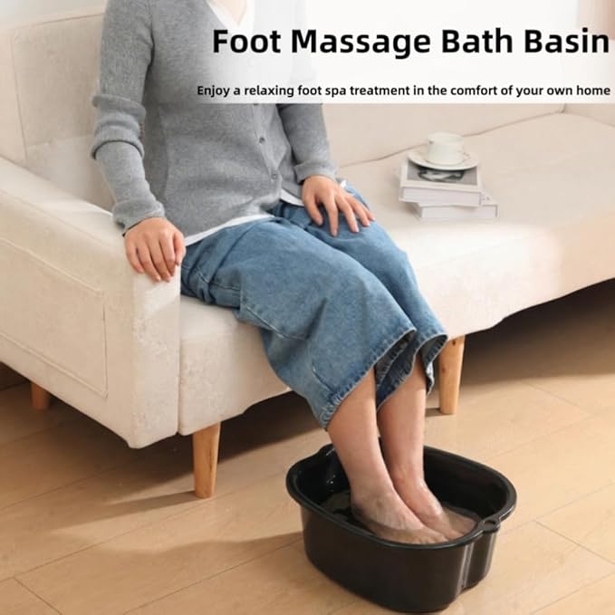 Ytterbium Foot Soaking Bath Basin, Large Massage Foot Soaking Tub, Plastic Home Spa Pedicure Bucket, Relaxation & Stress Relief, Suitable for Women & Men (Black)