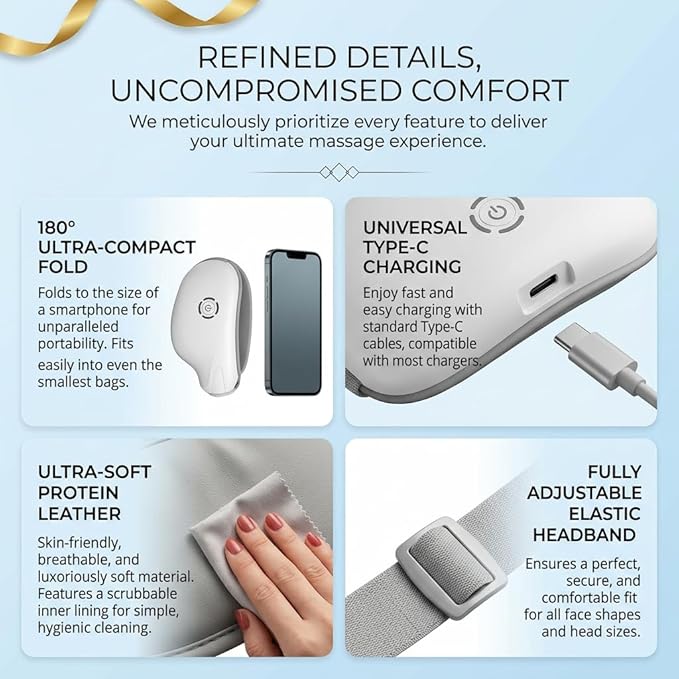 STRIDEFLOW Gentle Eye Massager for Dry Eye & Migraine Relief, LIGHT Air Compression & SOFT Warmth, FSA Eligible/HSA Eligible, Foldable Rechargeable Eye Mask, One-Button Easy Operation, Mothers Day