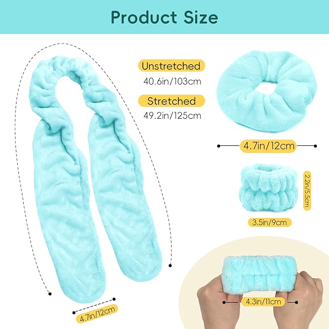 my novel things Face Wash Headband Set Adjustable Makeup Hair Headbands, Cute Spa Skincare Headband and Wristband Set 4PK, Ideal for Face Washing Coral Velvet for Girl Women Gift