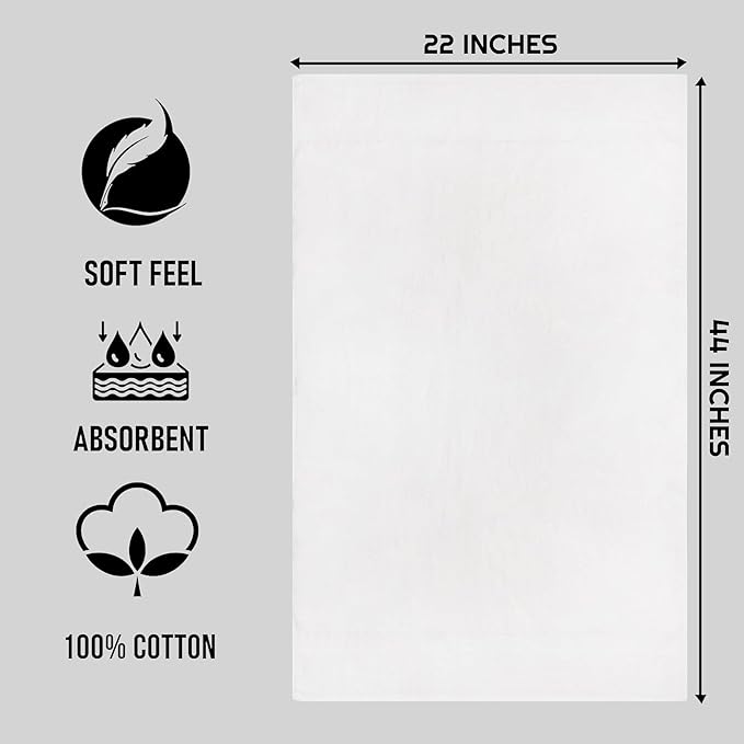 CH White Bath Towels Bulk Pack of 12 (22x44 Inches) – Pure Cotton Lightweight & Absorbent Towels for Airbnb, Hotels, Motels & Commercial Use