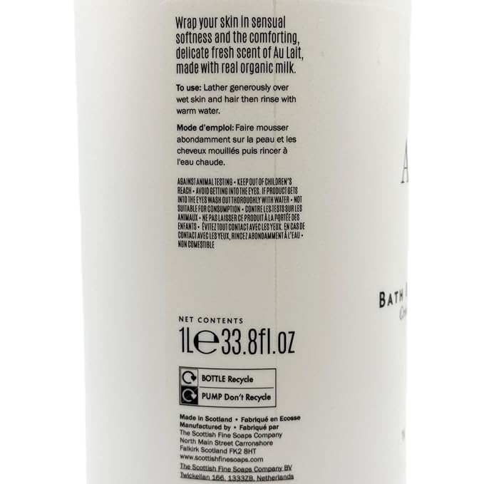 Scottish Fine Soaps The Au Lait Bath & Shower Cream, 33.8 fl oz, White