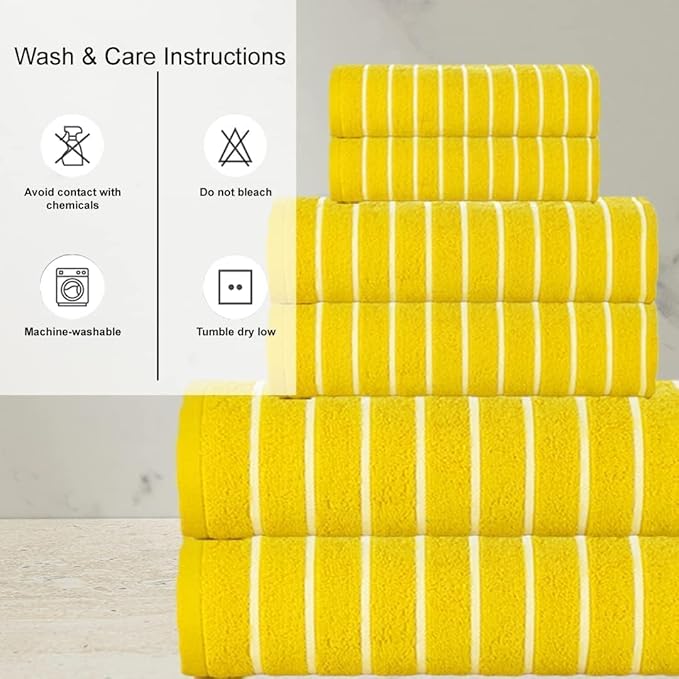 CASA COPENHAGEN Ecstatic 6Pcs 100% Egyptian Cotton Large Designer Towels Gift Set- Butter Yellow, 600GSM, 2Bath 2Hand 2Washcloths, Bath Towels for Bathroom Set for Women & Men