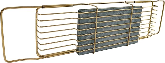 Stainless Steel Bathtub Tray, Expandable Marble Bath Tray for Tub, 44.09 lbs Capacity Bath Caddy for Bathtub Bathroom Accessories for Home Spa (Gold + Green)