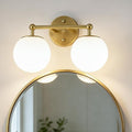 AKEZON Gold Bathroom Light Fixtures, 2-Light Vanity Lights Over Mirror Wall Sconce with Milky White Frosted Glass Shade, Mid Century Farmhouse Vanity Lighting for Bedroom Hallway