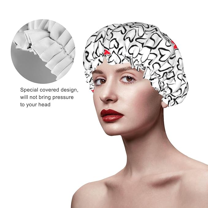 Love Hearts Shower Cap For Women Reusable Waterproof Double Layers Bath Cap Hair Protection Elastic Ladies Spa Salon Shower Hat