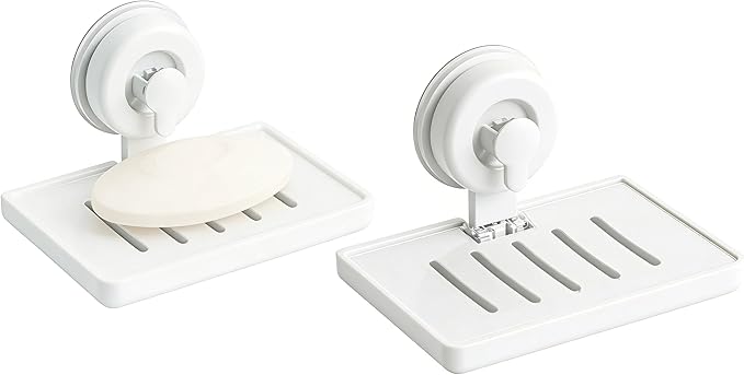 SUOXING 2 Pack Bar of Soap Holder for Shower with Suction Cup,Rustproof Wall Mounted Acrylic Shower Soap Rack & Caddy for Bathroom,Bath,Kitchen,Plastic Self Draining Soap Holder and Soap Shelf,White