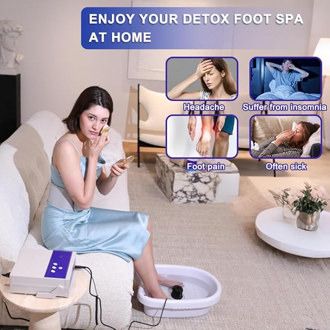 Ionic Foot Bath Detox Machine with Basin, Negative Ion Foot Spa Toxin Removal System for Home Use with Wrist Strap, 2 Arrays, 10 Liners and Himalayan Salt