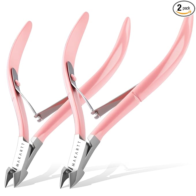 Makartt Cuticle Nippers - 7mm Blade Cuticle Trimmer with Dual Springs & Ergonomic Handle, Sharp Full Jaw Professional Nail Care Kit for Salon Home Use, Pink, 2 Pack