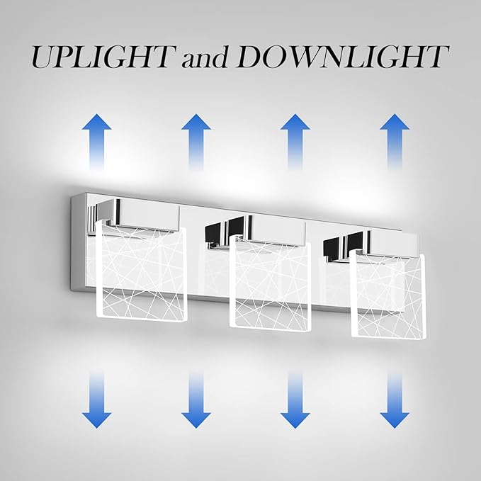 Aipsun Modern Bathroom Vanity Light 3 Light Stainless Steel Chrome Vanity Lighting Fixtures LED Bathroom Lights 6000K