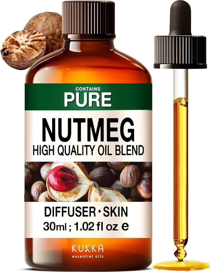 100% Pure Nutmeg Oil - 1 Fl Oz Nutmeg Essential Oil for Hair, Skin, Diffuser, Aromatherapy & DIY Soap Making Scent