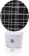 Night Lights Auto Sensor Black Checked Plaid Night Light Minimalist Grid Lines Round Lamp Plug-in LED Nightlights Dusk to Dawn for Living Room Bedroom Bathroom Hallway Wall Decor