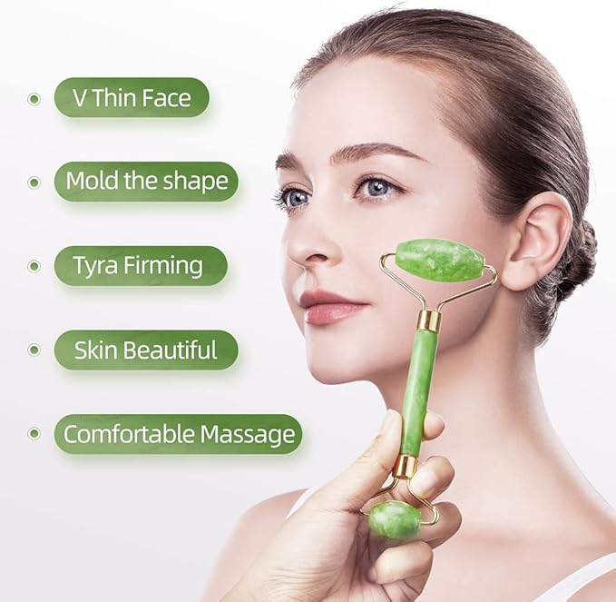 AECW 3-in-1 Natural Jade Roller and Gua Sha Set for Face and Eye Ice Roller Facial Cooling Massage Roller (White Ice Roller + Jade Roller + Gua Sha)