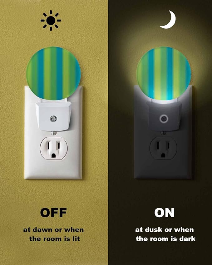 Night Lights Auto Sensor Sage Green Blue Night Light Gradient Color Stripe Round Lamp Plug-in LED Nightlights Dusk to Dawn for Living Room Bedroom Bathroom Hallway Wall Decor