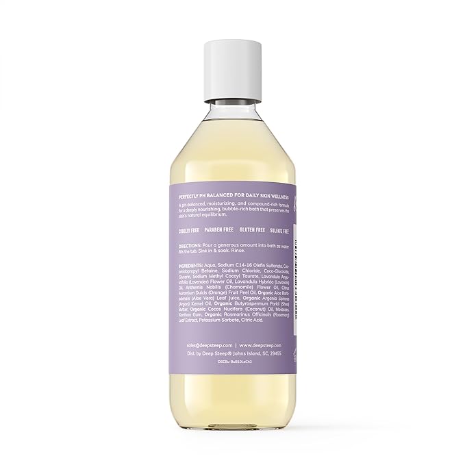 Deep Steep Bubble Bath, Lavender Chamomile, 10 oz – Soothing Soak with Shea Butter, Argan Oil, Aloe Vera & Coconut Oil – Vegan, Sulfate-Free, PH-Balanced Clean Beauty