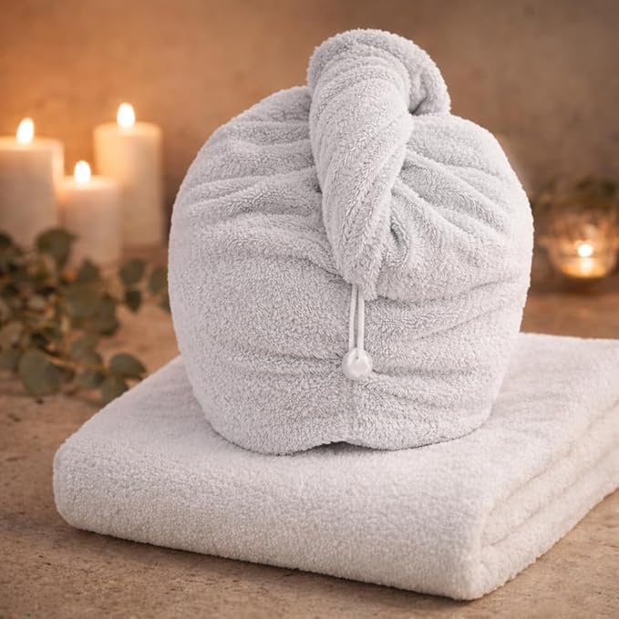 100% Turkish Cotton Hair Towel Wrap 2 Pack – Oeko-TEX Certified Quick Dry Turban for Wet Hair – Soft, Absorbent, Gentle on Curly & Long Hair – 10x26 Inch