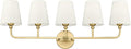 5-Light Bathroom Light Fixtures, Brushed Gold Vanity Lights with Flared Beige Fabric Shade, 35 Inch Wall Sconce, Vintage Sconces Wall Lighting for Hallway Bedroom, VL837-BG-B-5