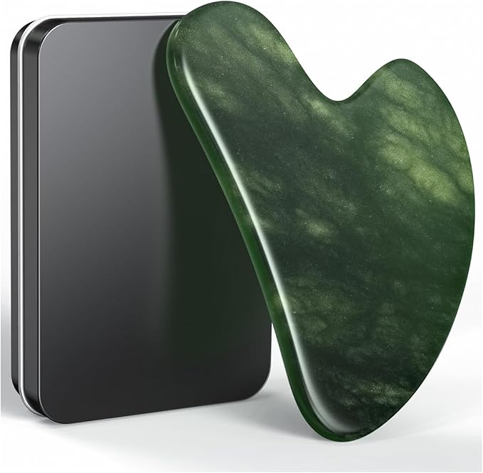 Gua Sha Facial Tool – Jade Guasha Tool for Face & Neck – Face Massager Tool for Lymphatic Drainage, Puffiness Reduction & Jawline Sculpting (Green)