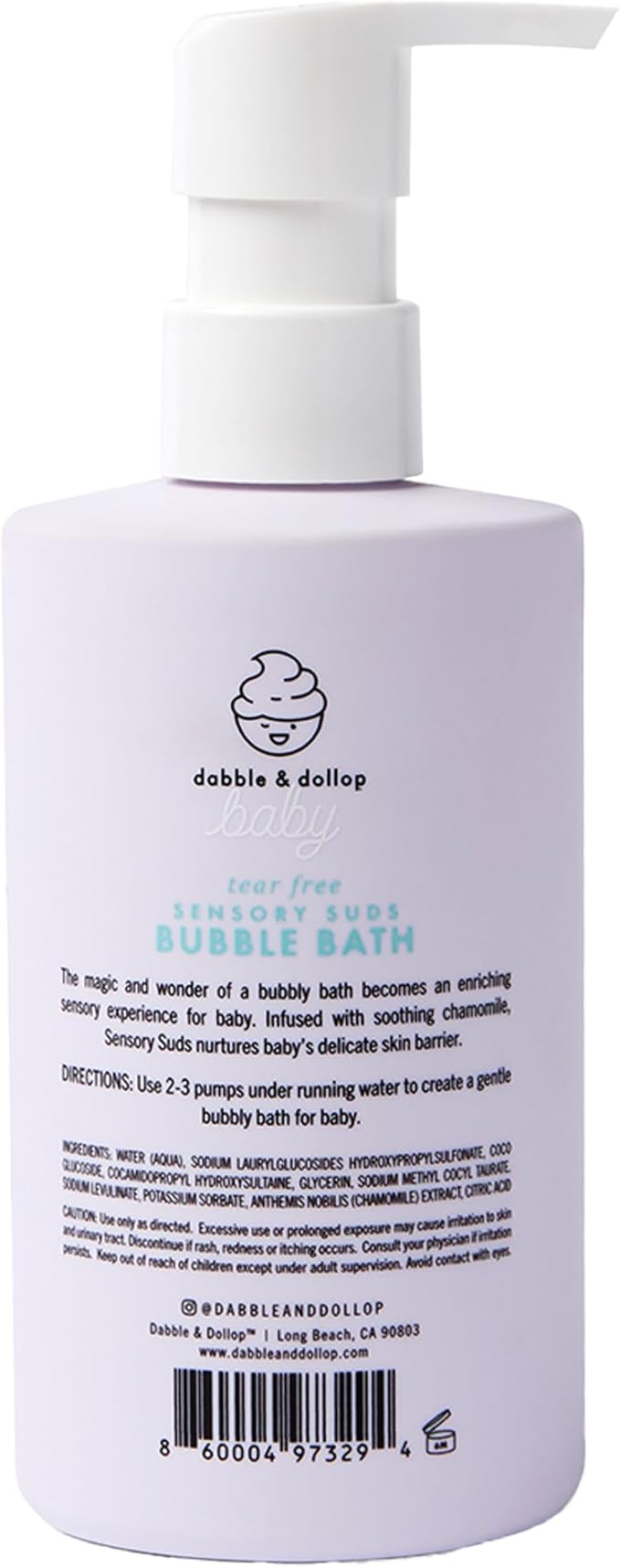Dabble & Dollop Baby Bubble Bath for Sensitive Skin - Tear-Free & pH-Balanced, EWG-Verified, Fragrance-Free, Long-Lasting Baby Bath Bubbles (10 fl oz, Pack of 2)