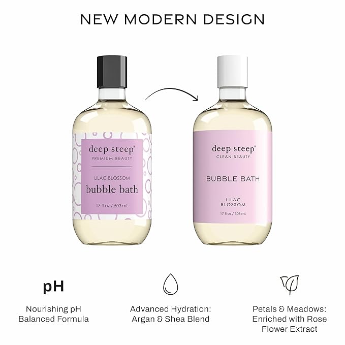 Deep Steep Bubble Bath, Lilac Blossom 17 oz (Pack of 2) – Hypoallergenic, Clinically Tested Soothing Soak with Shea Butter & Argan Oil – Sulfate-Free