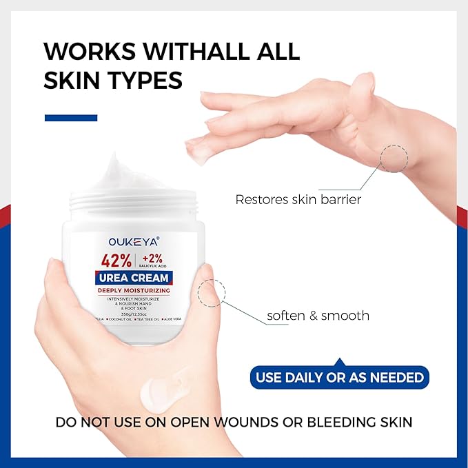 OUKEYA Urea Cream 42% plus Salicylic Acid 2% Net 12.35 Oz Foot & Hand Cream for Dry Cracked, Urea Lotion for Feet Maximum Strength, 2 Pack