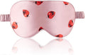 THXSILK Sleep Mask 100% 19 Momme Pure Mulberry Silk Super Smooth Cooling Decorative Sleep Eye Mask Blackout Eye Cover with Wide Head Strap, Strawberry-Pink