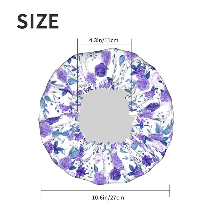 Violet Purple Rose Shower Cap For Women Adjustable Double Waterproof Layers Bathing Shower Hat Hair Protection Reusable Ladies Spa Salon Shower Hat