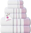 CASA COPENHAGEN White Bay 6Pcs 100% Egyptian Cotton Large Designer Towels Gift Set- White - Lavender, 600GSM, 2Bath 2Hand 2Washcloths, Bath Towels for Bathroom Set for Women & Men