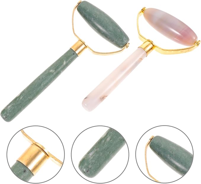 FRCOLOR Jade Rollers Massaging Body Roller 2-Pack Facial Massage Tool for Face Neck Eyes Skin Care 5.31X2.75X0.62In
